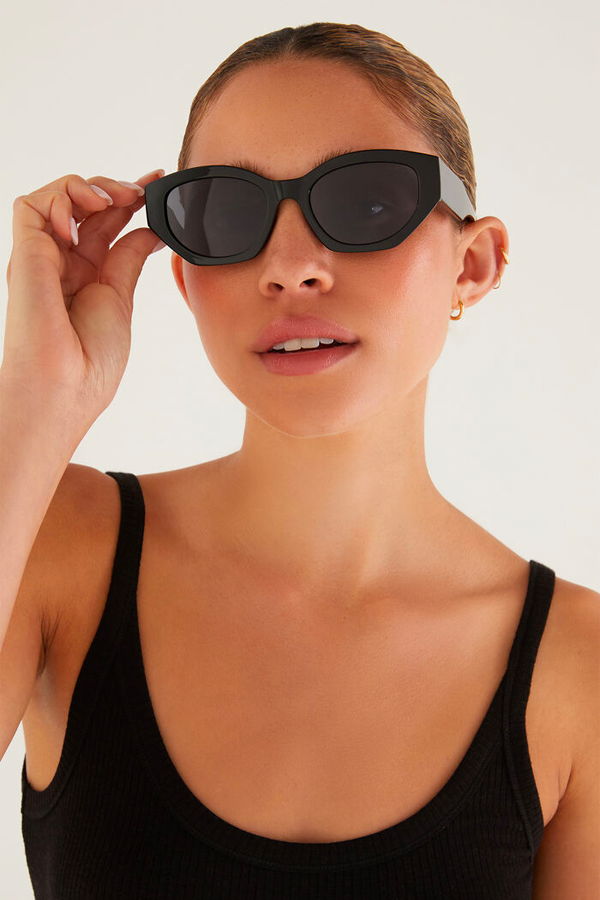 Love Sick Sunglasses | Polished Black - Grey - Thumbnail Image Number 1 of 2
