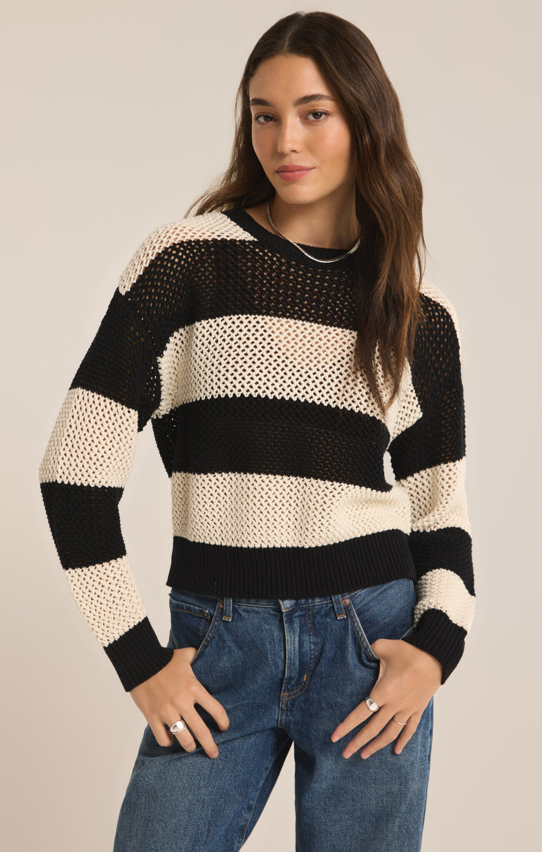 Broadbeach Stripe Sweater | Black - Visual Media Number 1 of 3