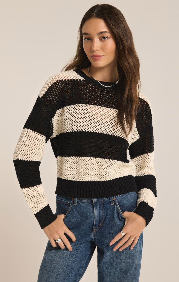 Broadbeach Stripe Sweater | Black - Thumbnail Image Number 1 of 3
