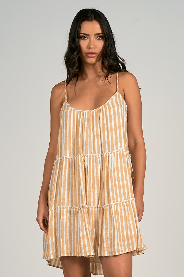 Tiered Dress | Curry Stripe - Main Image Number 1 of 1