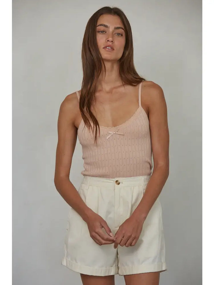 Knit Sweater Ribbed Cami Top | Light Pink - Thumbnail Image Number 1 of 2
