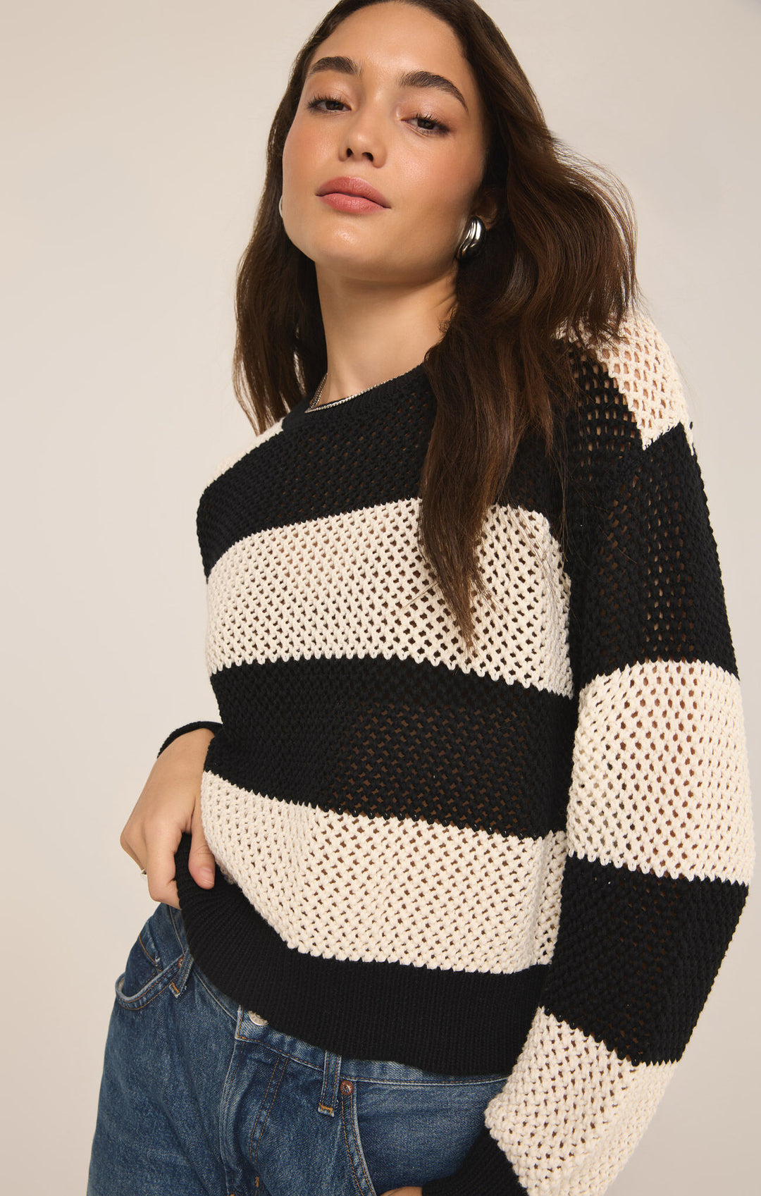 Broadbeach Stripe Sweater | Black - Visual Media Number 3 of 3