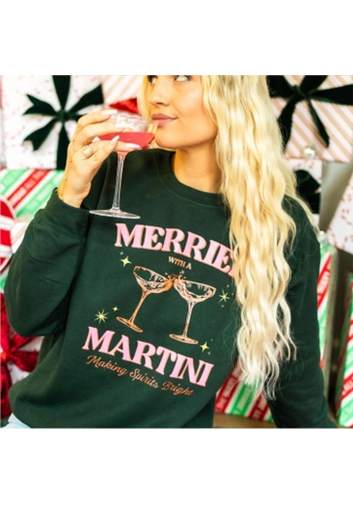 Christmas Sweatshirt, Merrier with A Martini | Forest - Thumbnail Image Number 2 of 2
