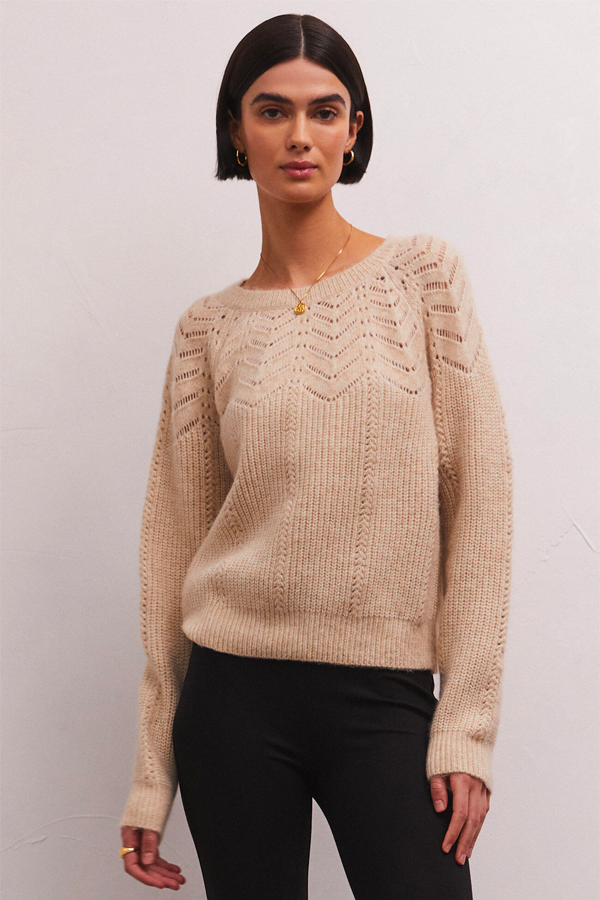 Sabine Pointelle Sweater | Light Oatmeal Heather - Thumbnail Image Number 1 of 4

