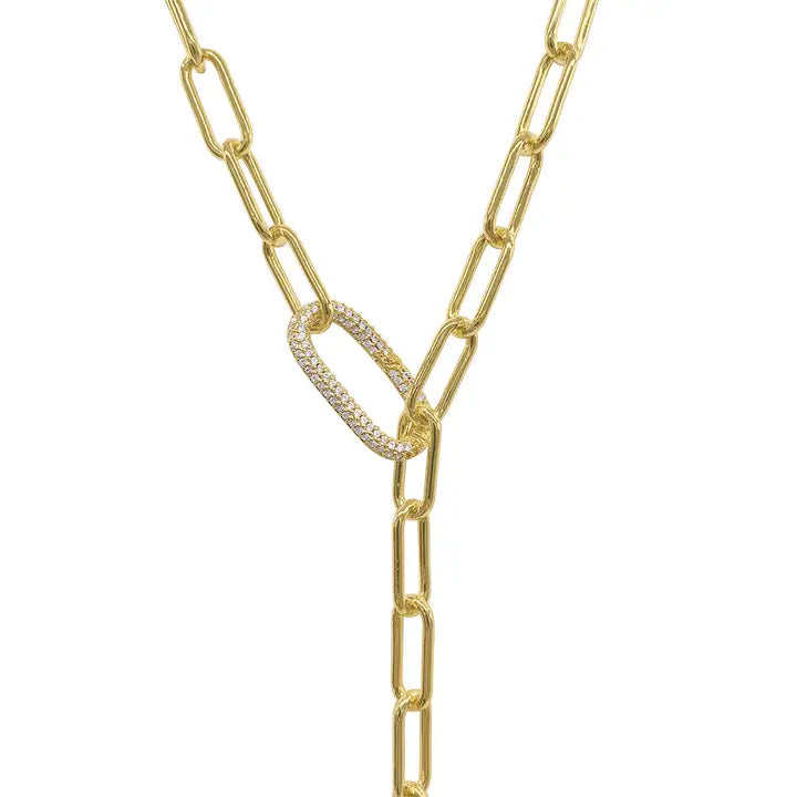 Paper Clip Chain Lariat Necklace with Crystal Lock - Visual Media Number 2 of 2