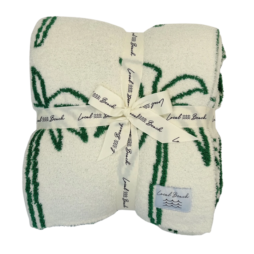 Palm Tree Luxe Home Blanket | Green & Cream - Visual Media Number 2 of 2