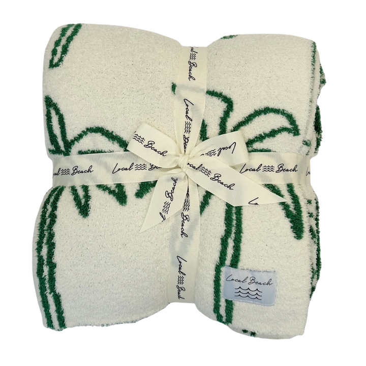 Palm Tree Luxe Home Blanket | Green &amp; Cream - Thumbnail Image Number 2 of 2
