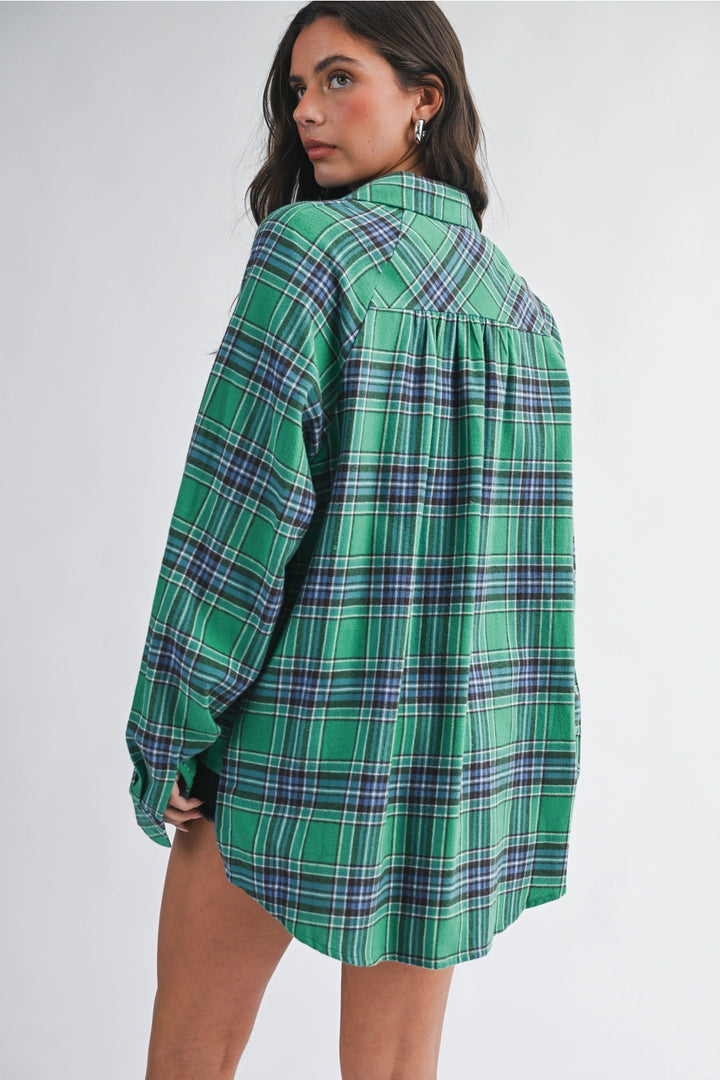 Oversized Plaid Button Down | Green - Thumbnail Image Number 3 of 3
