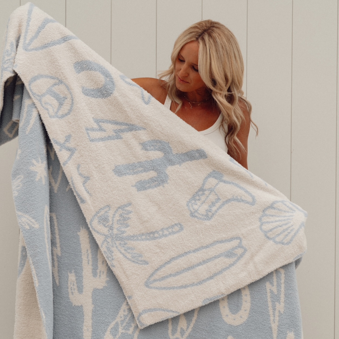 Coastal Cowgirl Luxe Home Blanket | Blue Cream - Visual Media Number 2 of 5