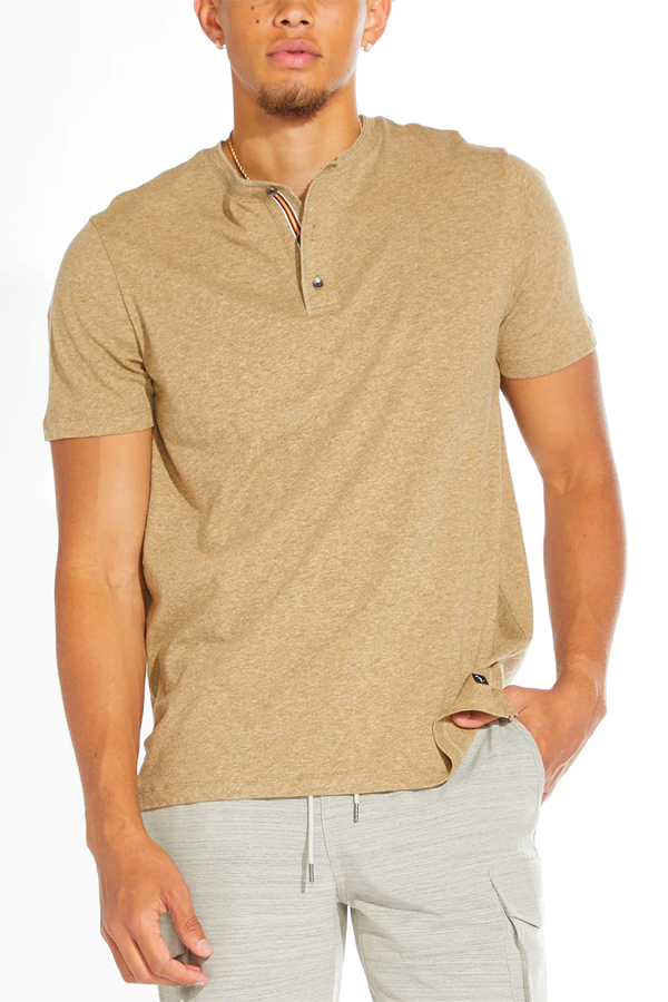 Riley Cotton Henley | Heather Khaki - Main Image Number 1 of 3