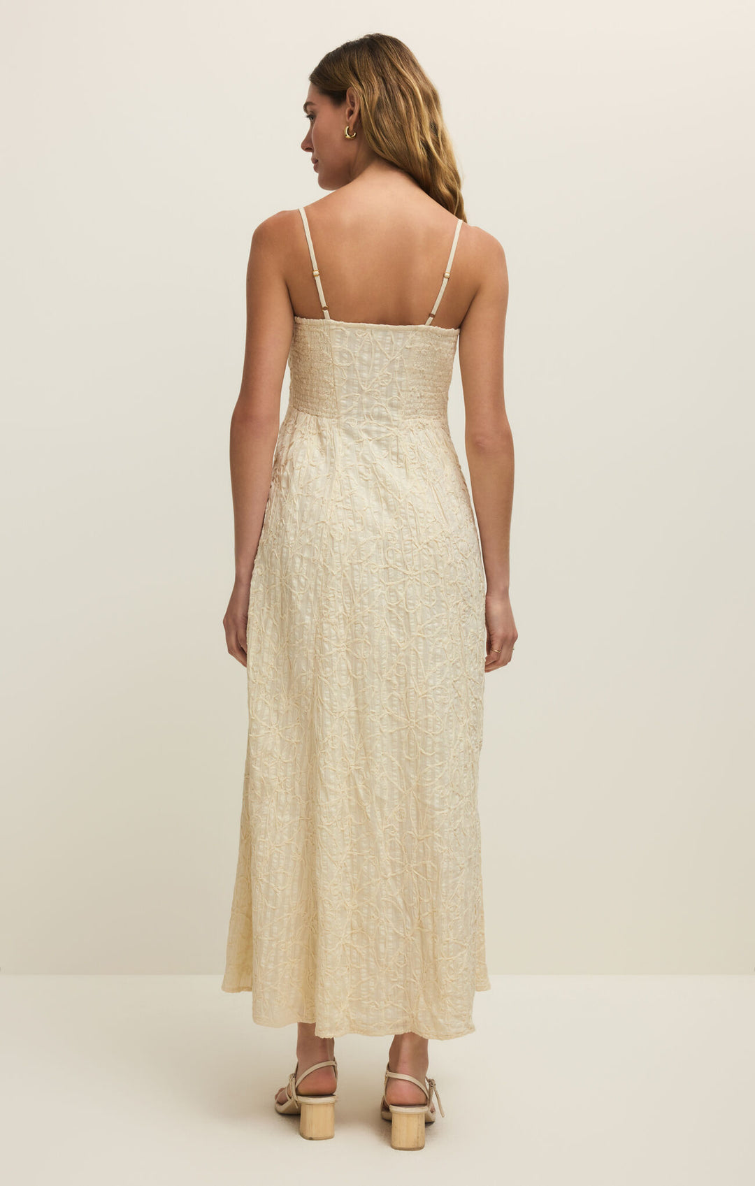 Angel Eyes Textured Midi Dress | Champagne - Visual Media Number 2 of 2