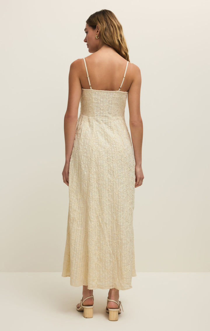 Angel Eyes Textured Midi Dress | Champagne - Thumbnail Image Number 2 of 2
