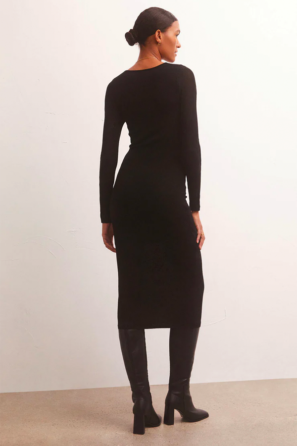 Liza Sweater Mesh Midi Dress | Black - Main Image Number 3 of 4