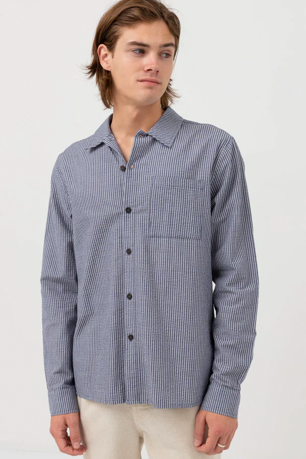 Striped Seersucker LS Shirt | Indigo - Main Image Number 2 of 3