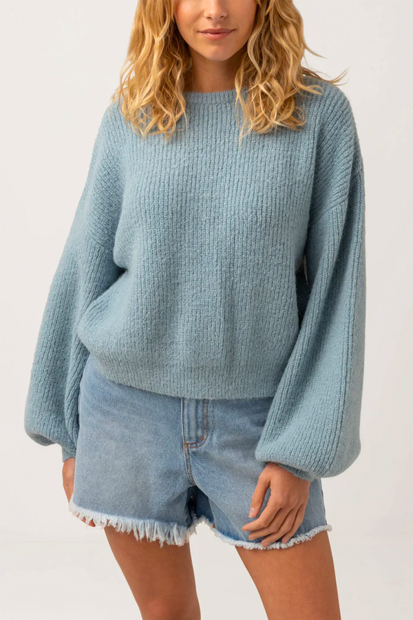 Somerset Knit Jumper | Dusty Blue - Thumbnail Image Number 2 of 5

