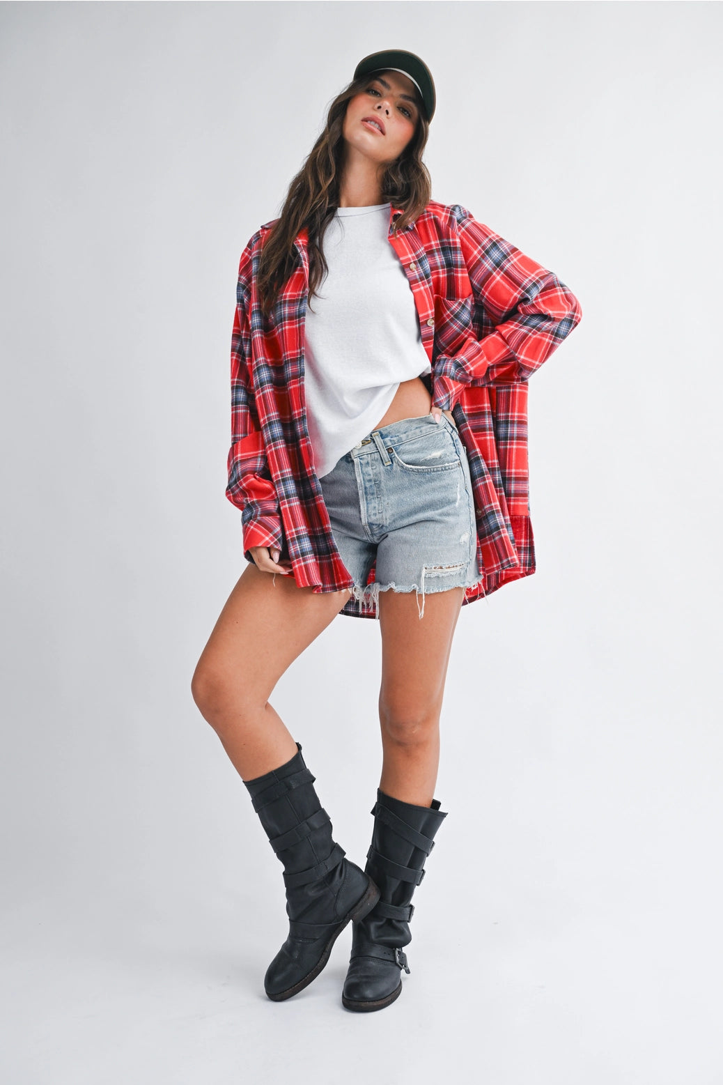 Oversized Plaid Button Down | Red - Visual Media Number 1 of 2