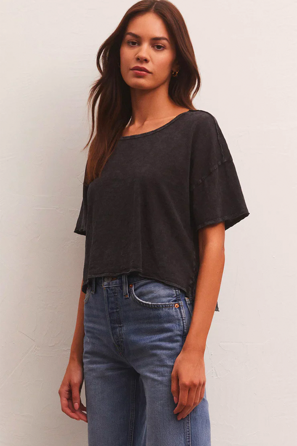 Hazel Slub Tee | Black - Thumbnail Image Number 2 of 3
