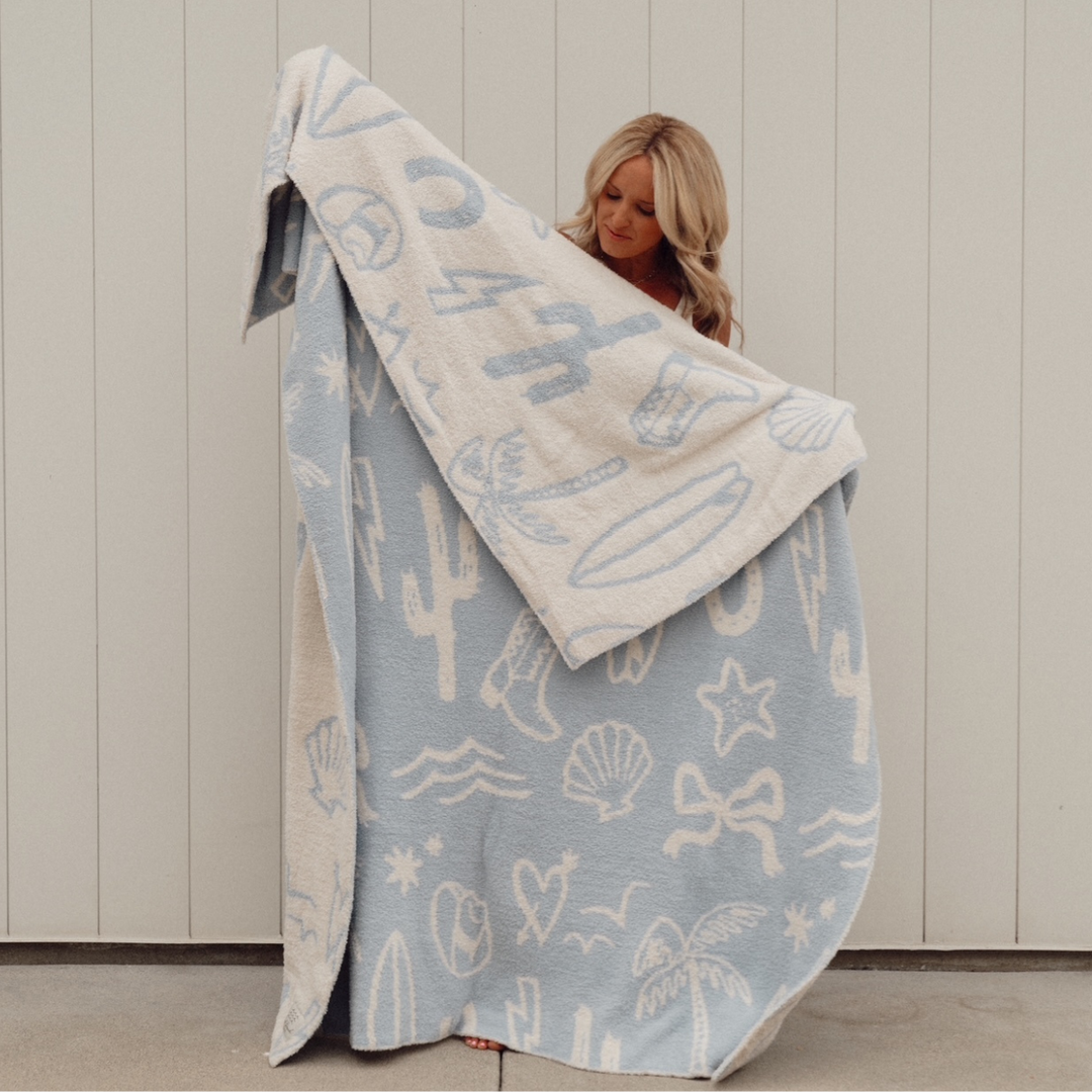 Coastal Cowgirl Luxe Home Blanket | Blue Cream - Visual Media Number 5 of 5