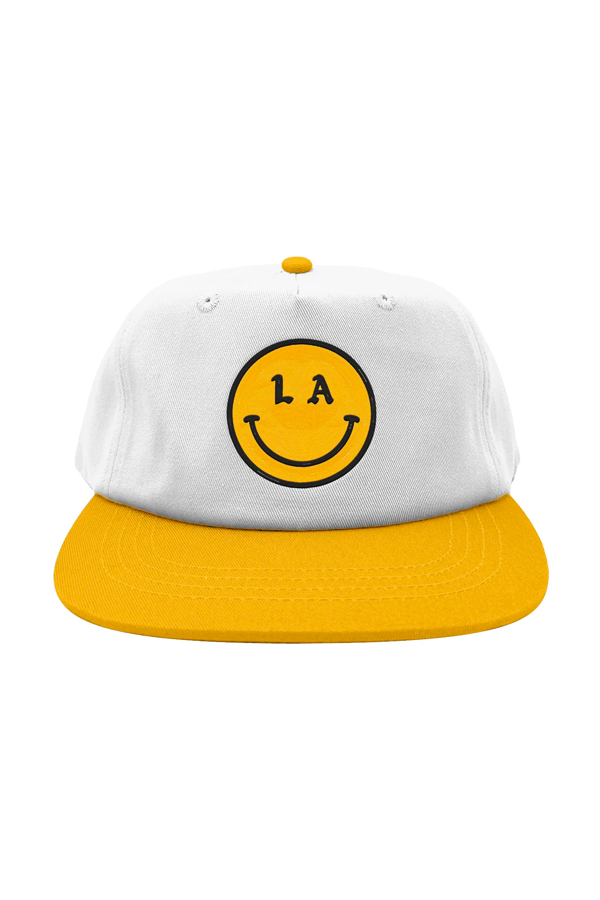Be Happy Two Tone Short Brim Snapback Hat | Bone/Yellow - Main Image Number 1 of 2