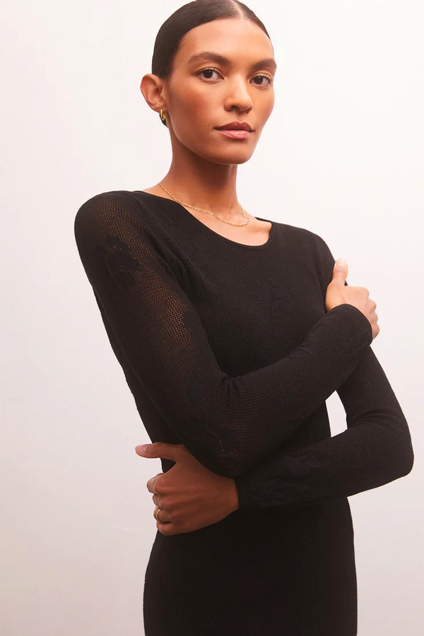 Z Supply Women's Liza Sweater Mesh Midi Dress | Black Z Supply Women's Liza Sweater Mesh Midi Dress | Black
