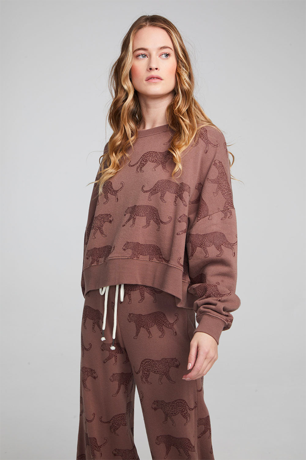 Allover Leopards Pullover | Deep Taupe - Main Image Number 2 of 4