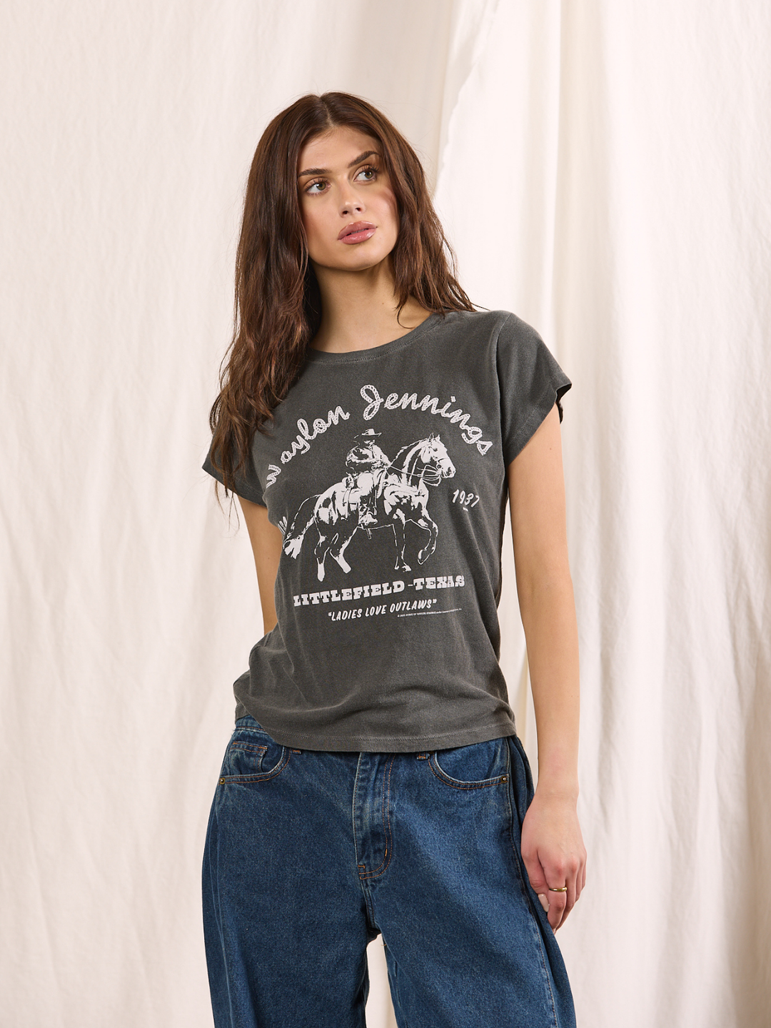 Waylon Jennings Fitted Baby Tee | Black - Visual Media Number 1 of 2