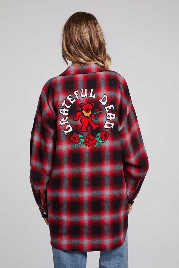 Grateful Dead Flannel | Red Black Plaid - Thumbnail Image Number 1 of 2
