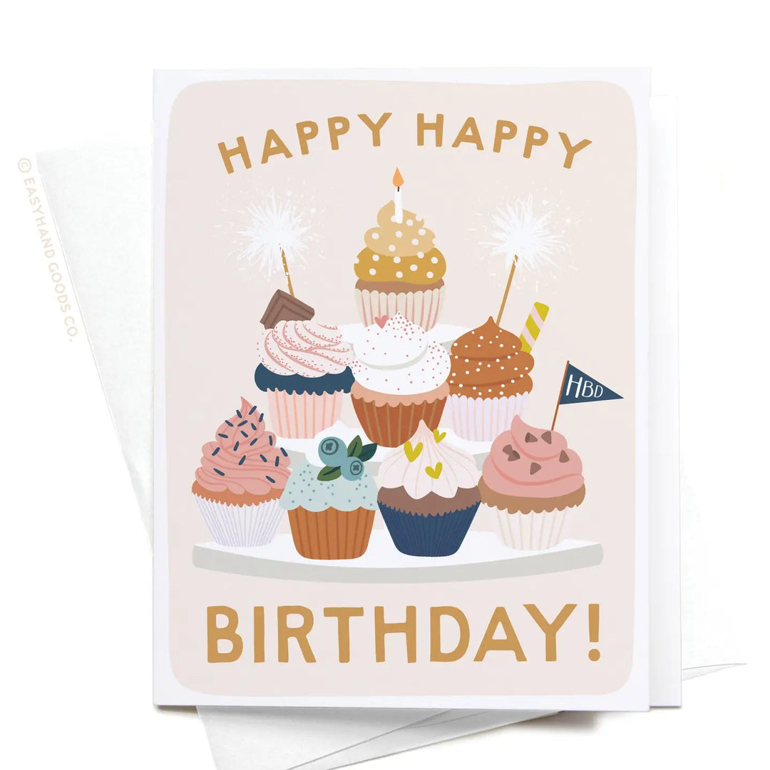 Happy Happy Birthday Cupcake Stand Greeting Card - Visual Media Number 1 of 1