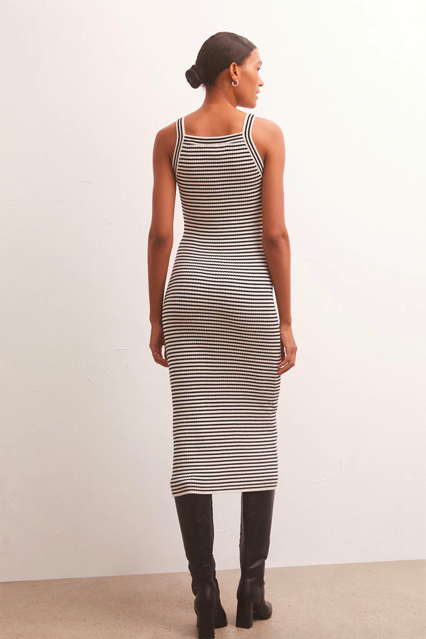 Brooks Stripe Midi Dress | Black - Thumbnail Image Number 3 of 4
