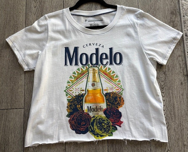 Modelo Bottle Crop Tee | White - Visual Media Number 1 of 1