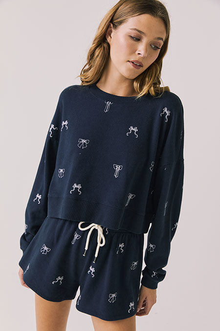 Tossed Bows Pullover | Navy - Visual Media Number 1 of 2