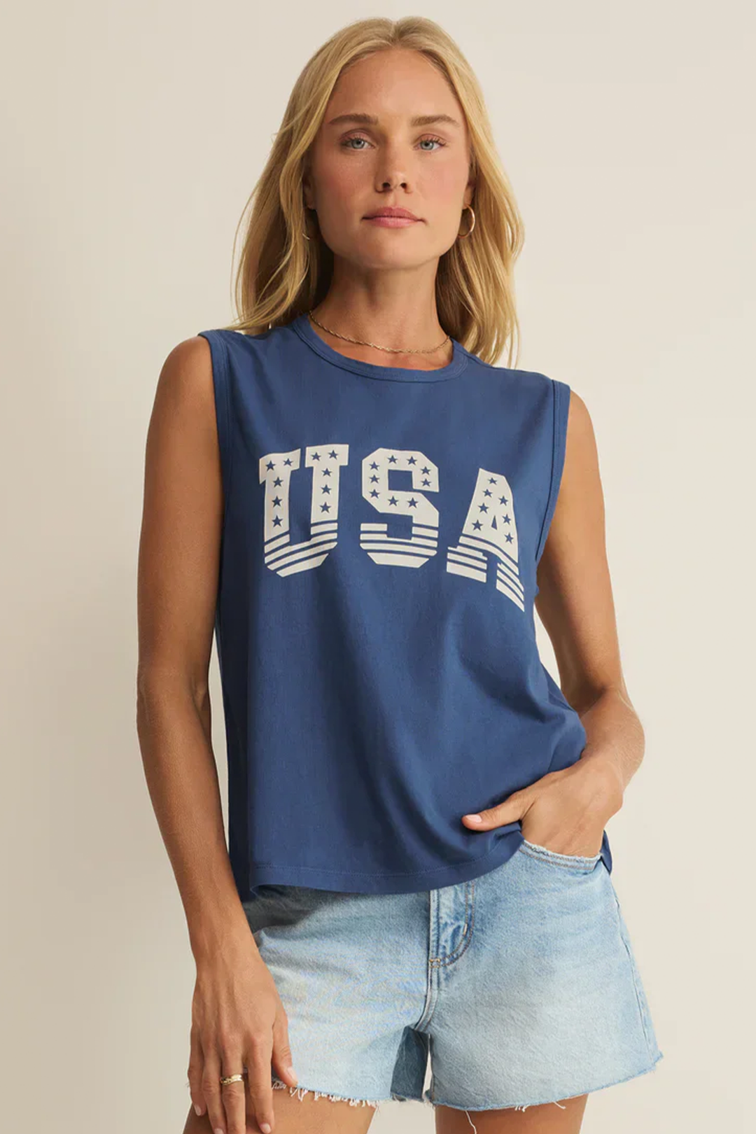 Stars and Stripes Muscle Tank | True Navy - Visual Media Number 1 of 1