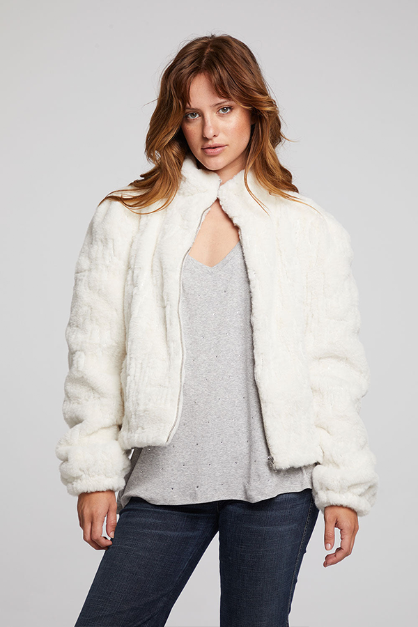 Sequin Faux Fur Coat | Starry White - Main Image Number 1 of 2