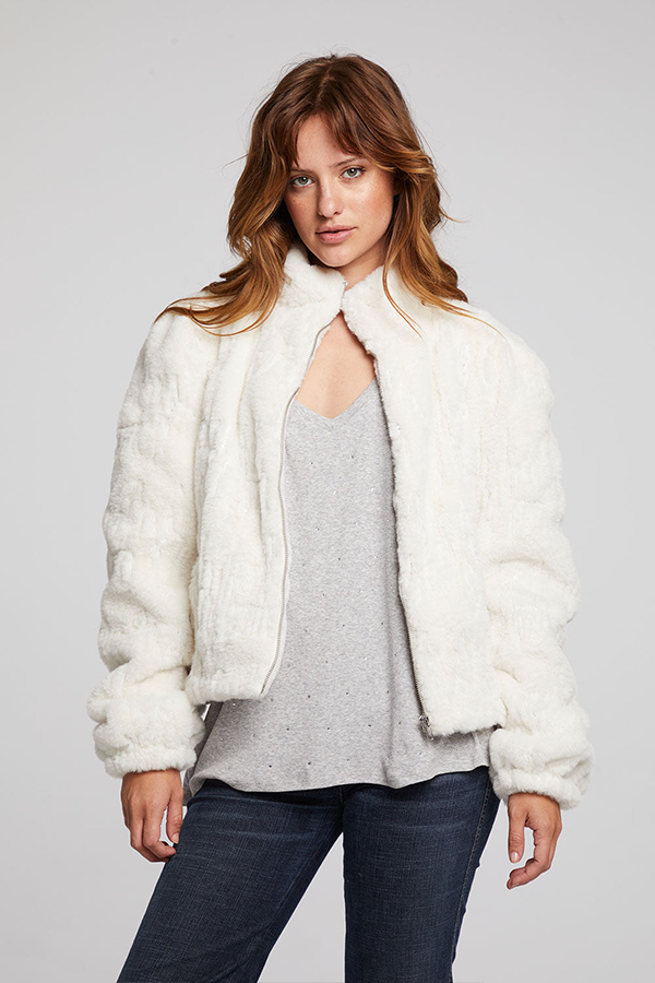 Sequin Faux Fur Coat | Starry White - Visual Media Number 1 of 2