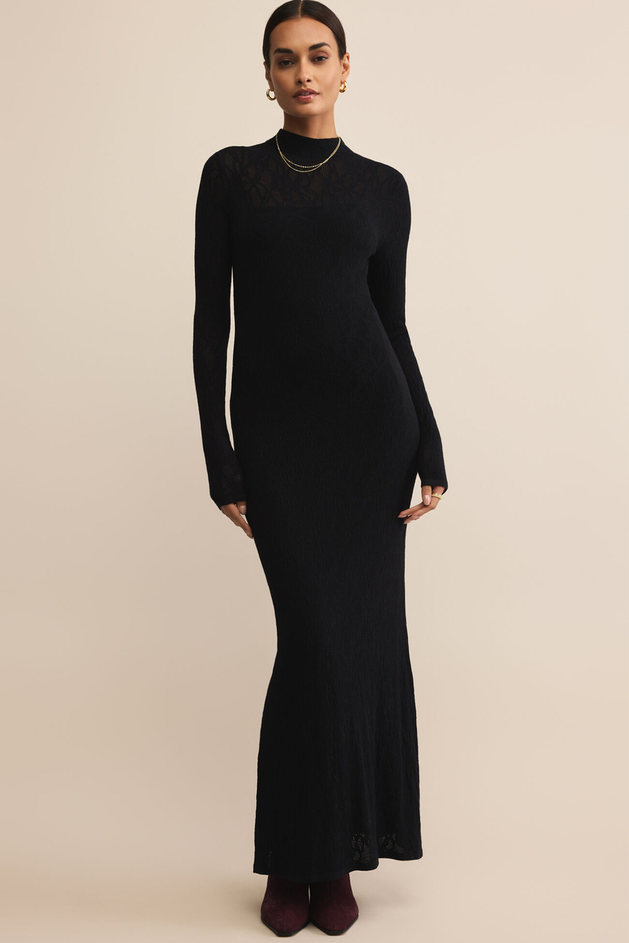 black mesh turtleneck dress 2310 STUDIO Turtleneck long-sleeves Mesh Maxi Dress | Black