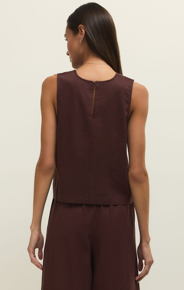 Sloane Linen Top | Chocolate Cherry - Thumbnail Image Number 2 of 2
