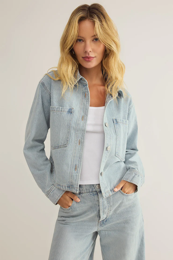 All Day Cropped Denim Jacket | Faded Indigo - Thumbnail Image Number 1 of 3
