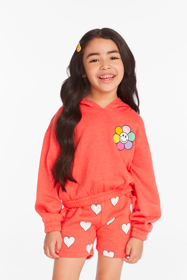 Smiley Flower &amp; Hearts Hoodie | Flame - Thumbnail Image Number 1 of 4
