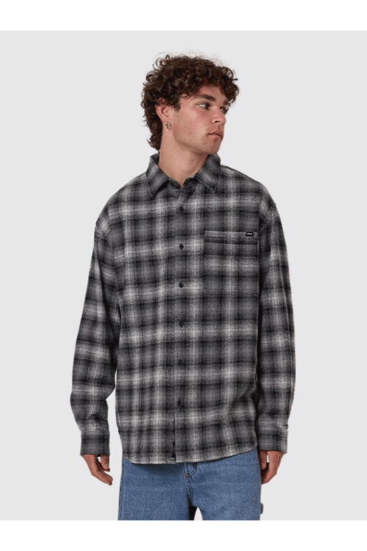 Barrio Long Sleeve Flannel Shirt | Black - Thumbnail Image Number 1 of 2
