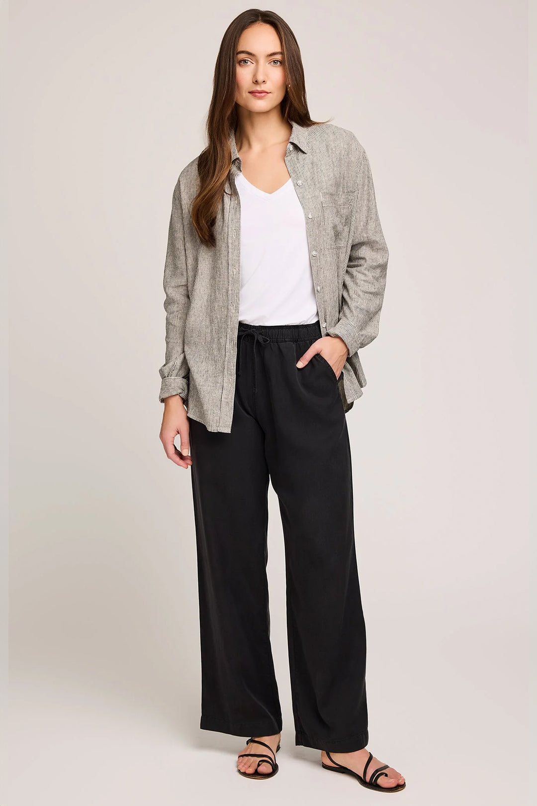 Arabella Long Sleeve Button Up Shirt | Black Stripe - Visual Media Number 1 of 2