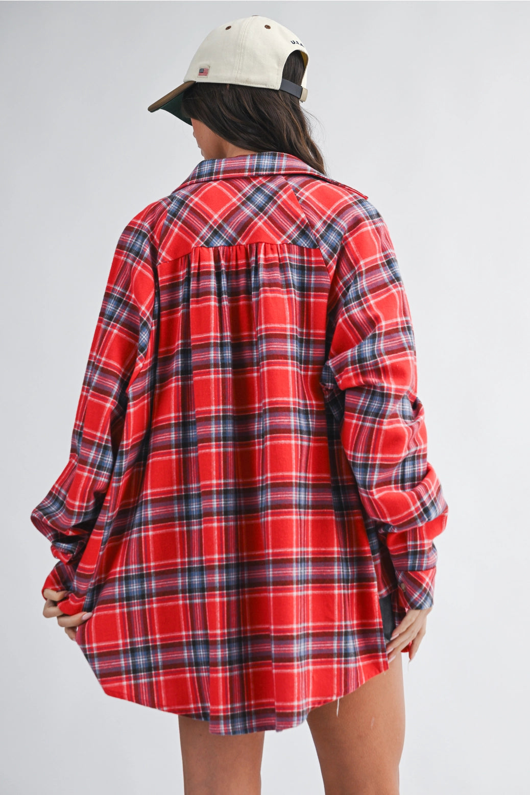 Oversized Plaid Button Down | Red - Visual Media Number 2 of 2