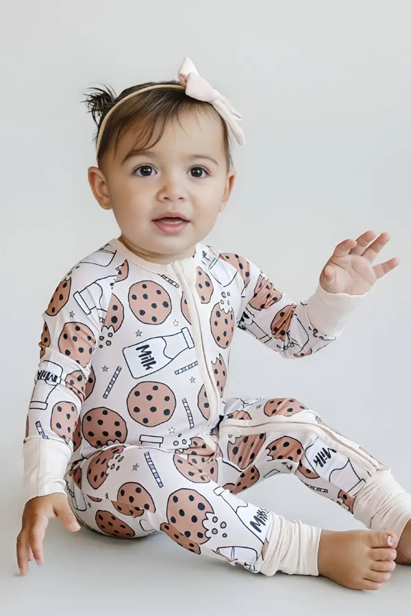 Bamboo Zip Romper | Milk &amp; Cookies - Thumbnail Image Number 1 of 4
