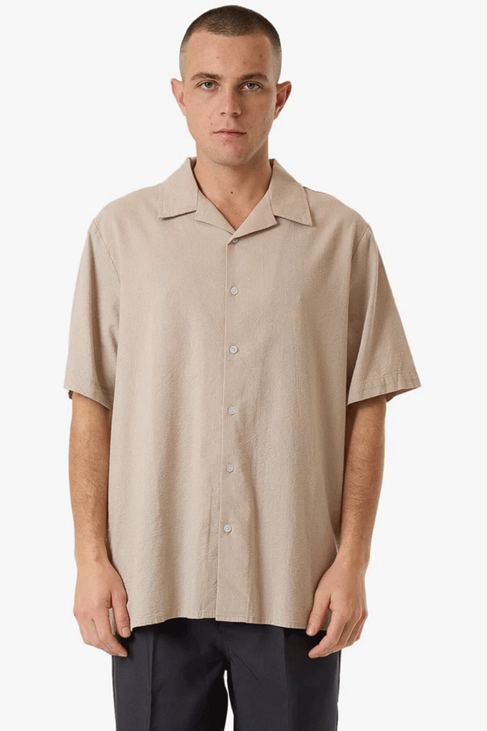 Minimal Thrills Stripe Bowling Shirt | Brindle - Visual Media Number 1 of 2