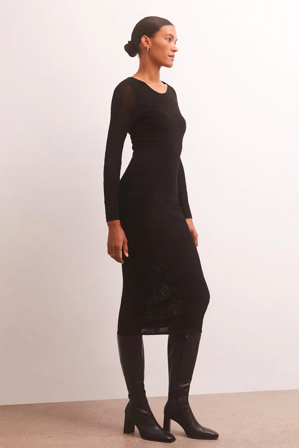 Liza Sweater Mesh Midi Dress | Black - Main Image Number 2 of 4