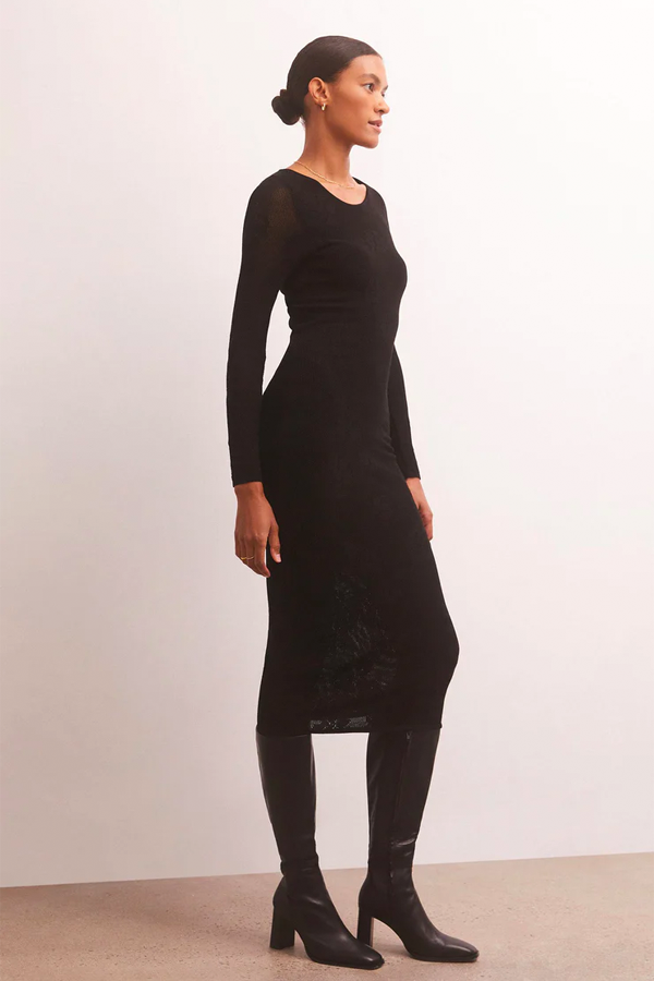Z Supply Women's Liza Sweater Mesh Midi Dress | Black Z Supply Women's Liza Sweater Mesh Midi Dress | Black