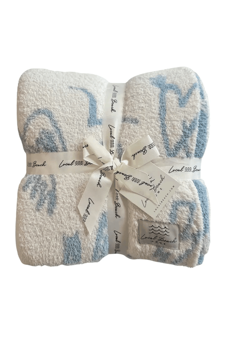 Coastal Cowgirl Luxe Home Blanket | Blue Fog &amp; Cream - Thumbnail Image Number 1 of 3
