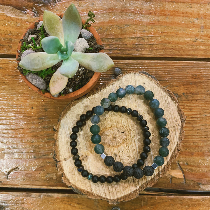 Seawave Bracelet / Moss Agate + Lava Rock - Thumbnail Image Number 1 of 2
