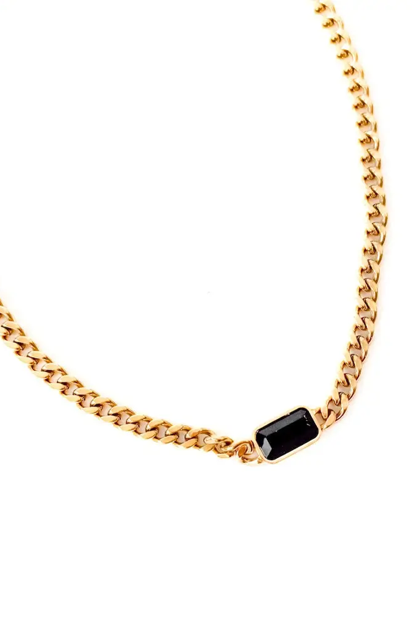 Black Stone Chain Necklace | Gold - Thumbnail Image Number 2 of 2
