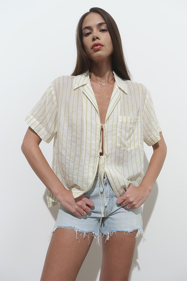 Buttercup Tie Front Shirt | Sunnyside Stripe - Visual Media Number 1 of 2