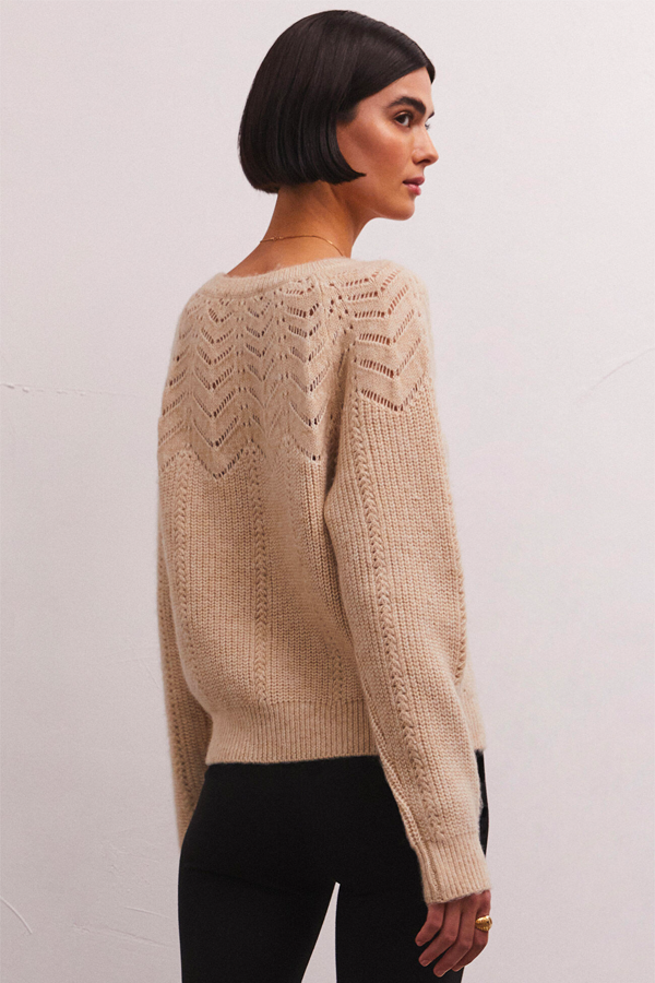 Sabine Pointelle Sweater | Light Oatmeal Heather - Thumbnail Image Number 3 of 4
